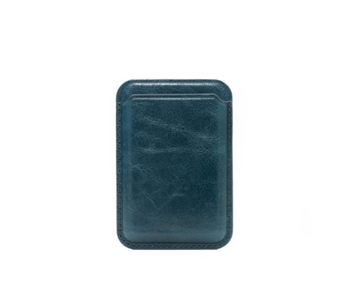 Genuine Leather MagSafe Card Holder / Magnetic Case For iPhone - Blue