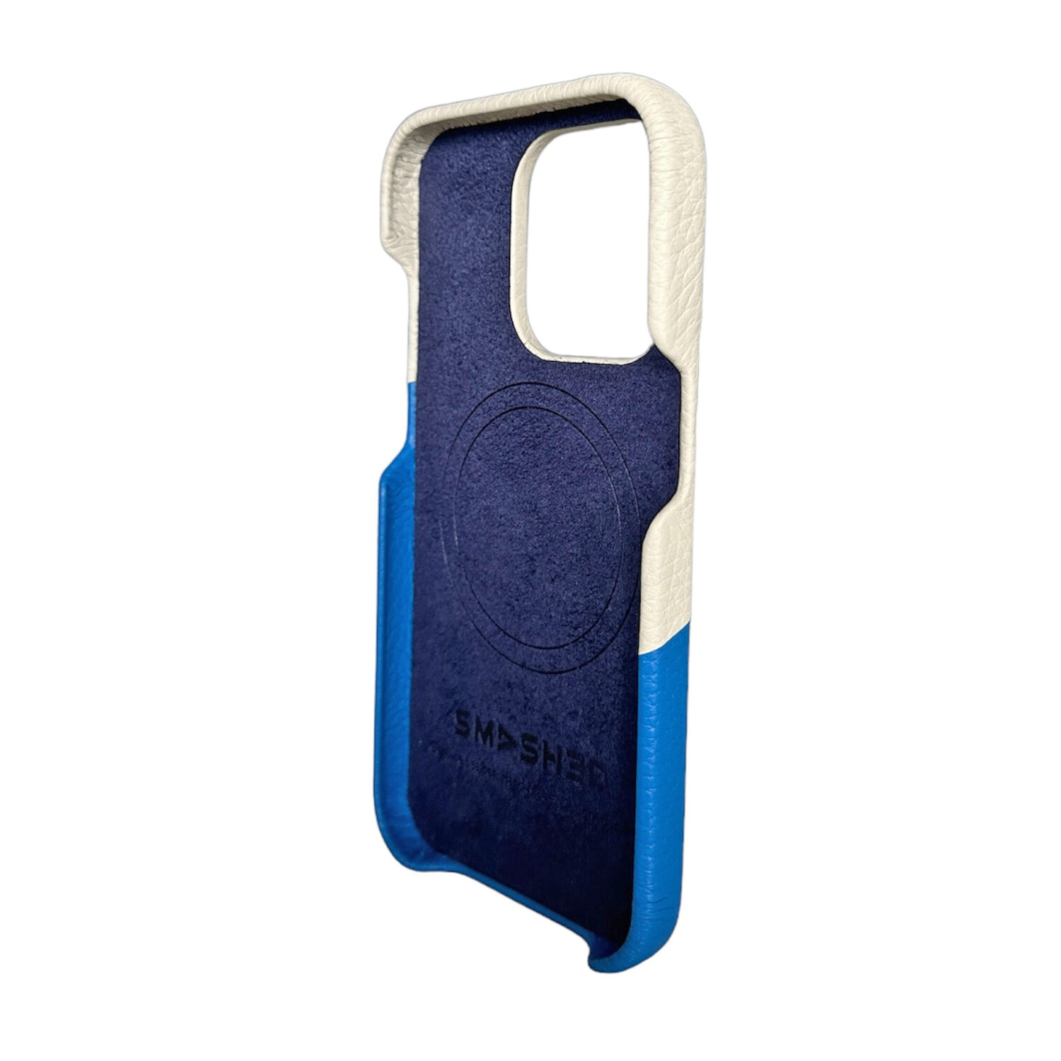 Genuine leather magsafe case for iphone 15 - blue / white - image 2