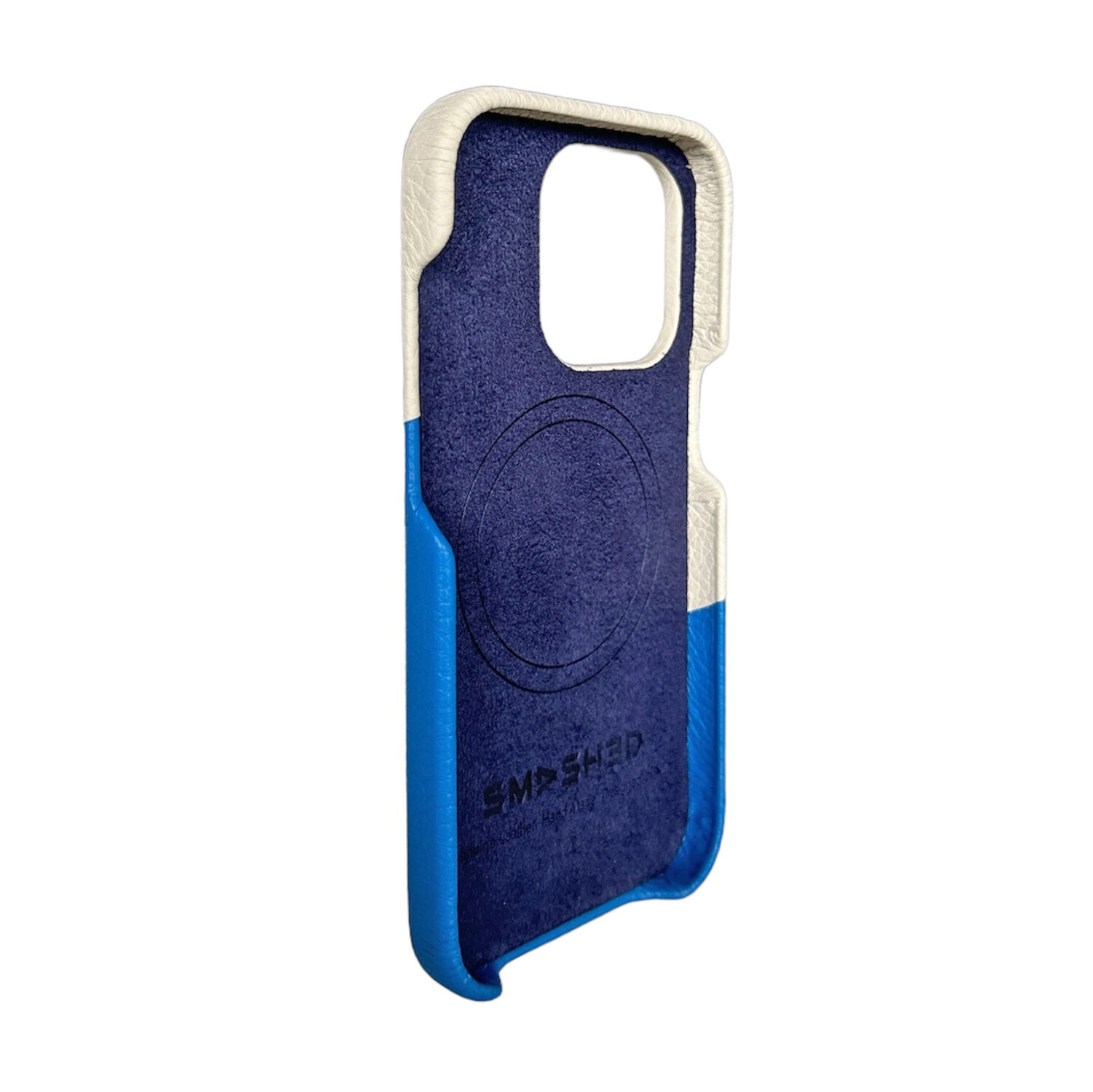 Genuine leather magsafe case for iphone 15 pro max - blue / white - image 3