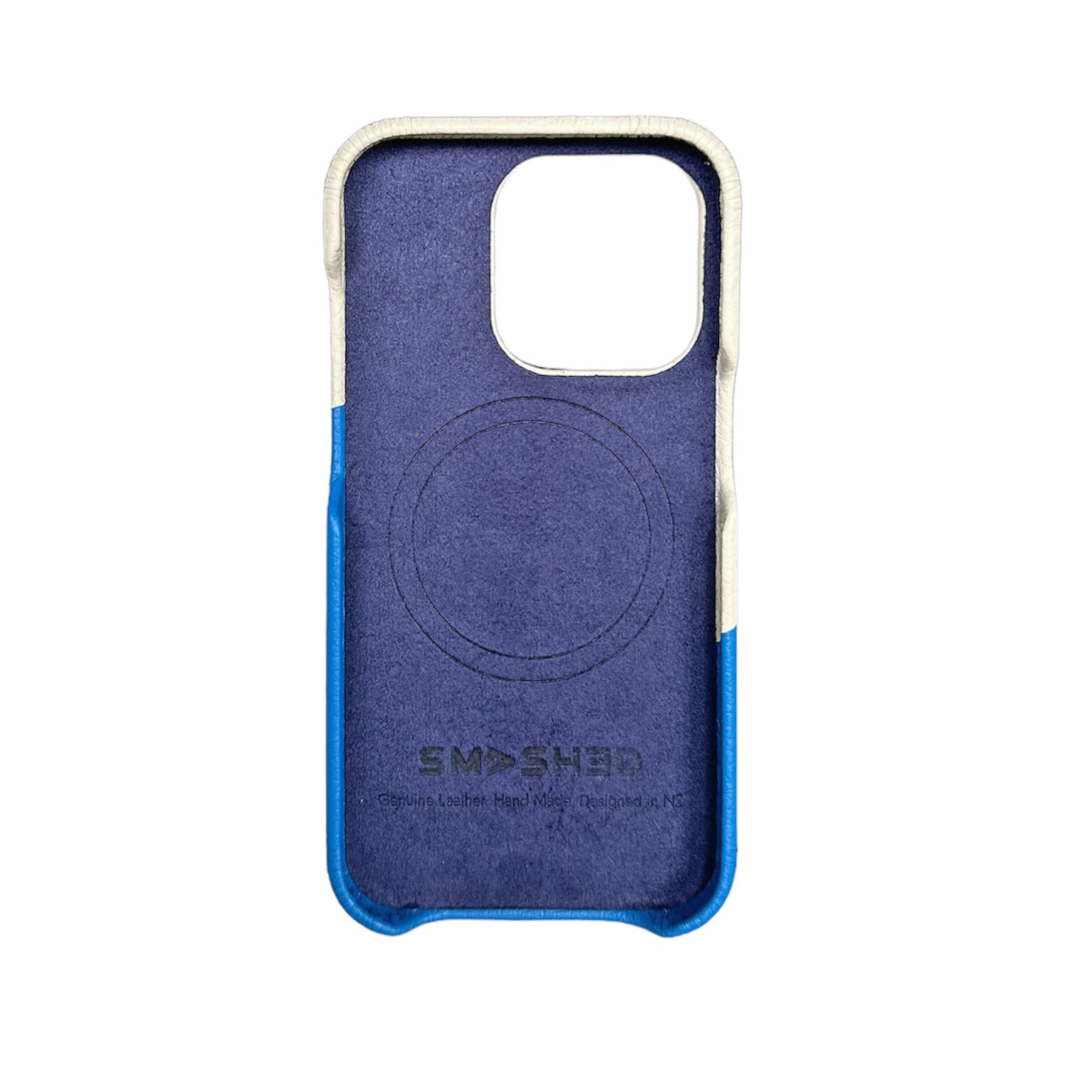 Genuine leather magsafe case for iphone 15 - blue / white - image 4