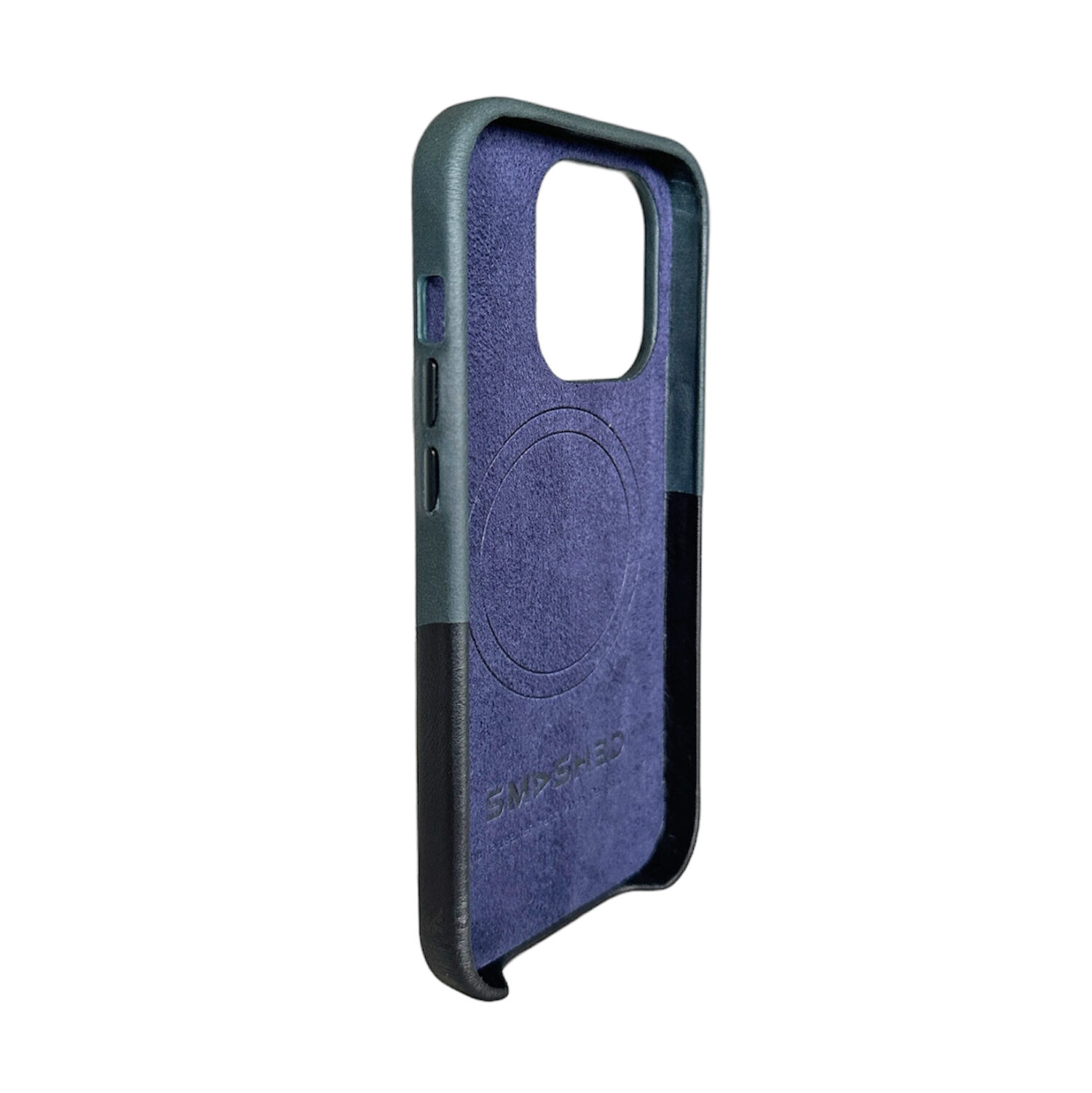 Genuine leather magsafe case for iphone 15 pro - black / navy - image 2