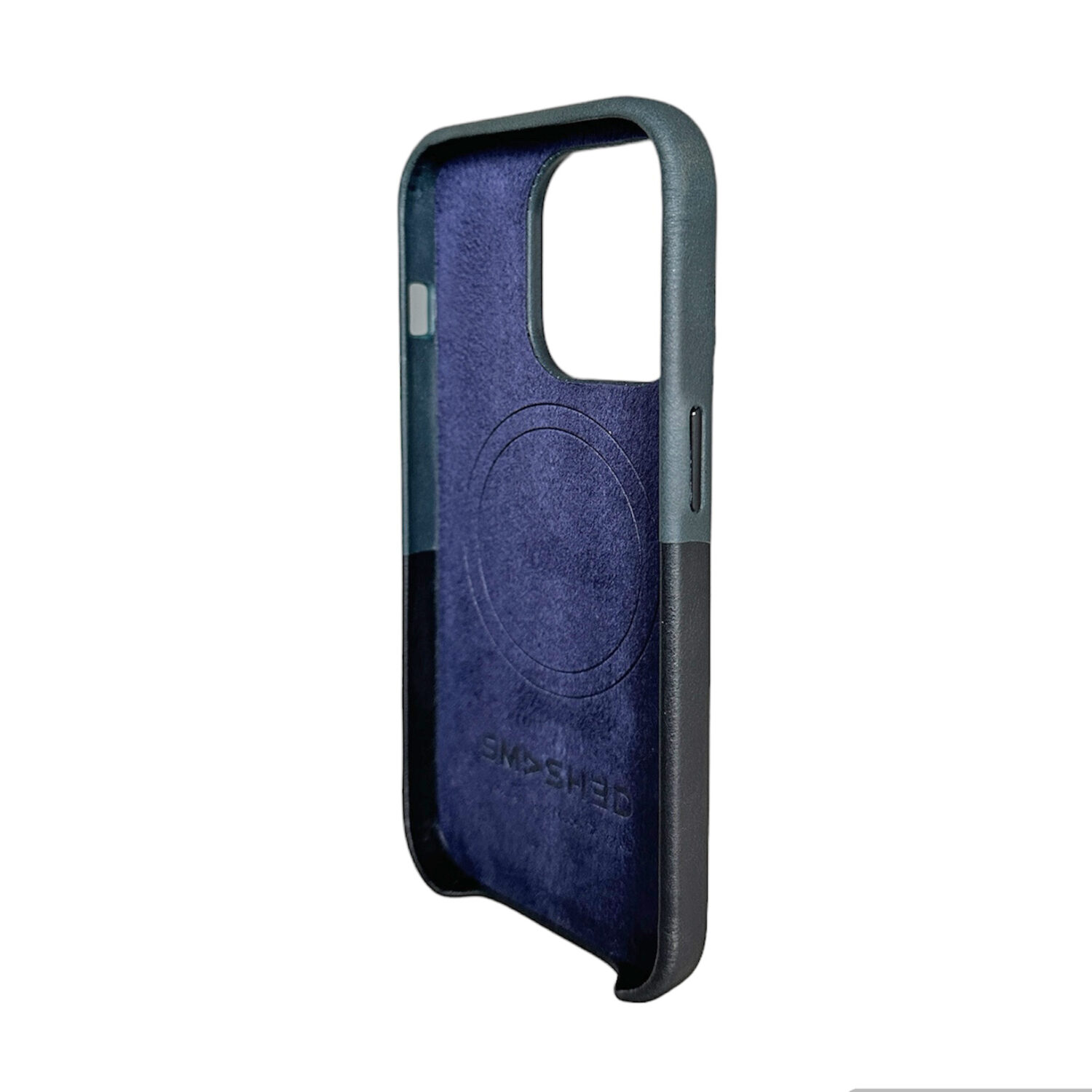 Genuine leather magsafe case for iphone 15 pro max - black / navy - image 4