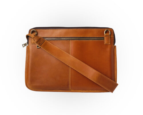 Genuine Leather Laptop Bag With Shoulder Strap | 15" Brown