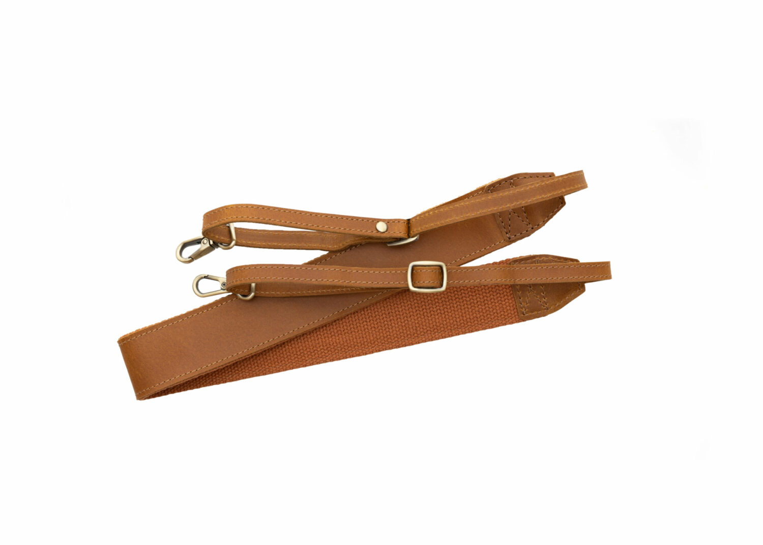 A brown strap with metal clasps